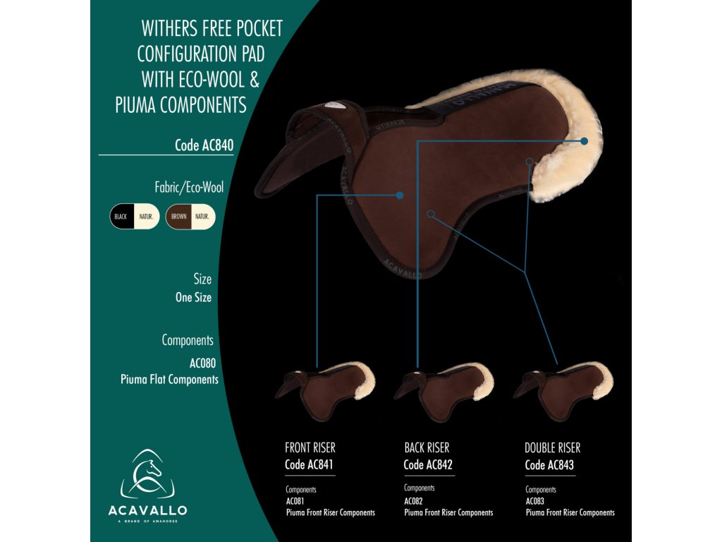 Podsedlová korekční podložka Withers Free Pocket Configuration Piuma Double Riser w/Eco-Wool ACAVALLO